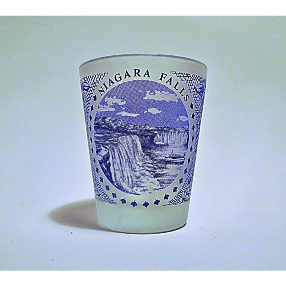 Vintage Shot Glass NIAGRA FALLS Frosted with Blue - Picture 1 of 1
